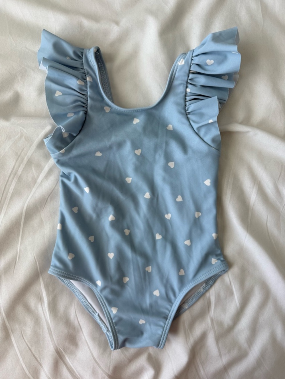Blue white heart swimsuit 6-12 months flutter sleeve Rise Little Earthling